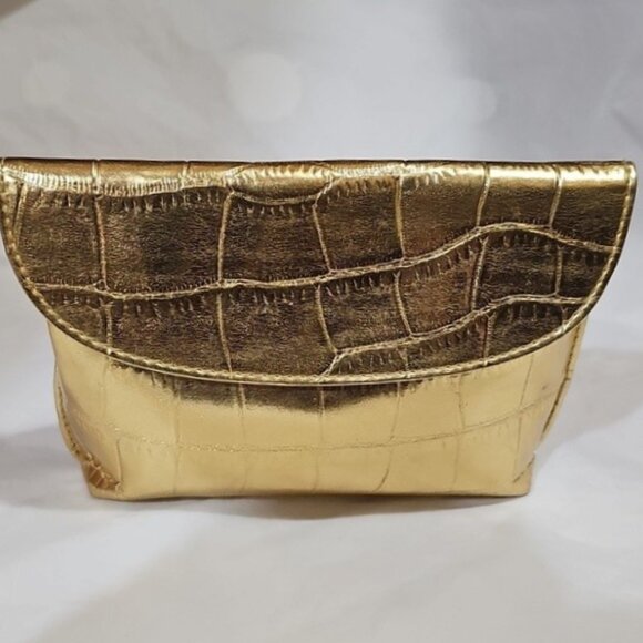 Estee Lauder Metallic Gold Tone, Snap Closure Cosmetic Bag Used - Picture 1 of 16